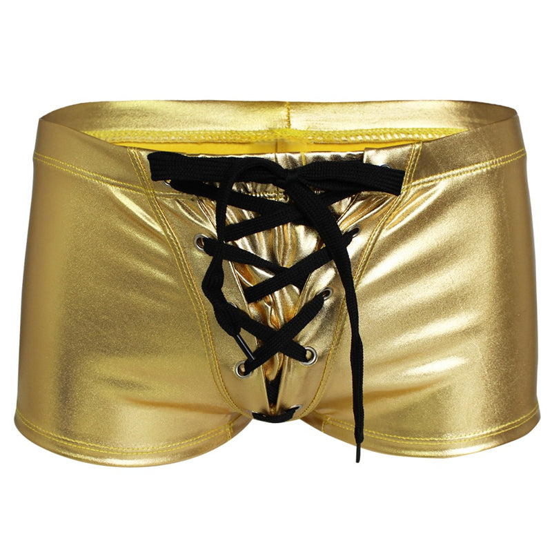 Gold / S Men's Leather Shiny Boxer Pants - skyjackerz