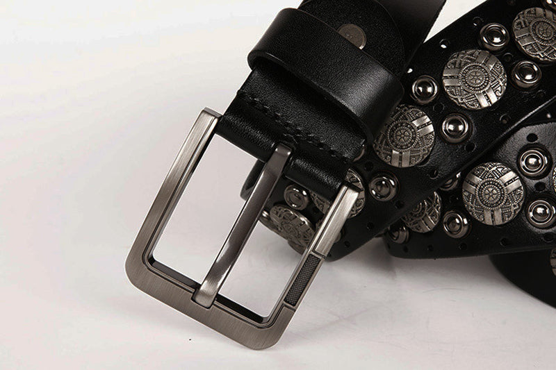 Metal Rivet Cowboy Leather Belt For Men - skyjackerz