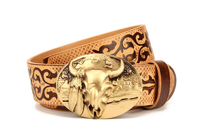 Coffee / 105 cm Ethnic Style Men's Leather Belt for Jeans - skyjackerz