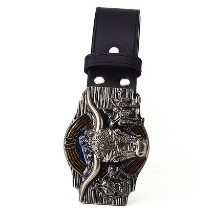 A - Black / 105 cm Cowboy Style Men's Genuine Leather Belt - skyjackerz
