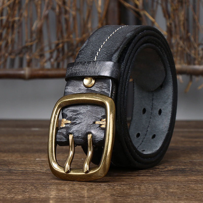 Black / 105 cm Men's Double Needle Pin Buckle Belt - skyjackerz