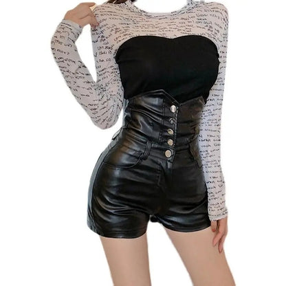 Women High Waist Leather Short Pants - skyjackerz