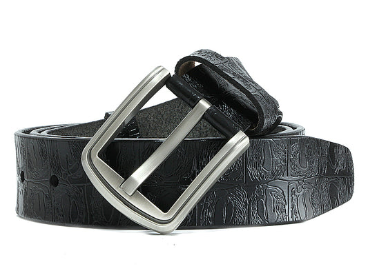 Black / 100 cm Men's Designer Embossed Genuine Leather Belt - skyjackerz