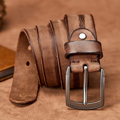 Light Brown / 105 Men's Handmade Casual Cowhide Leather Belt - skyjackerz