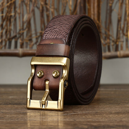 Black / 105 cm Men's Wide Leather Belt for Jeans - skyjackerz