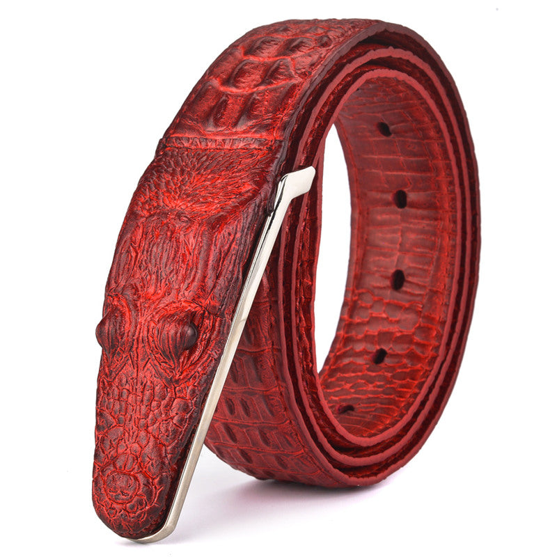 Red / 105 cm Men's Stylish Crocodile Leather Belt - skyjackerz