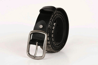 Black / 105 cm Men's Heavy Metal Rivet Leather Belt - skyjackerz