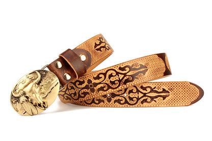 Coffee / 105 cm Ethnic Style Men's Leather Belt for Jeans - skyjackerz