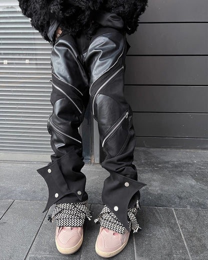 Men's Fashionable Zipped Leather Pants - skyjackerz