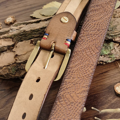 Khaki / 100 cm Men's Serpentine Strap Pin Buckle Leather Belt - skyjackerz