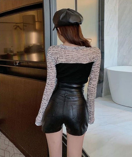 Women High Waist Leather Short Pants - skyjackerz