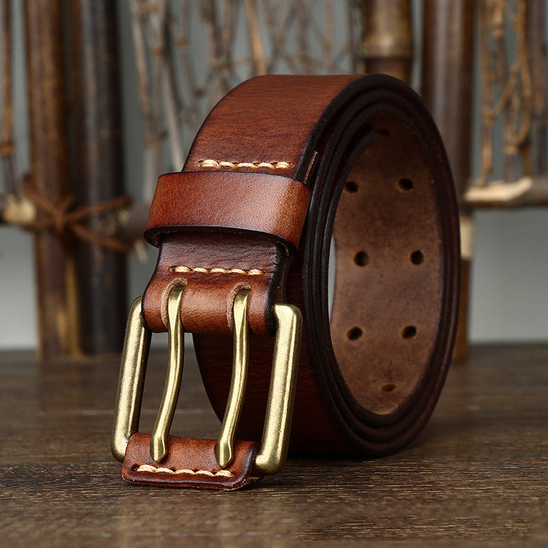 Men's Retro Double Needle Leather Belt - skyjackerz