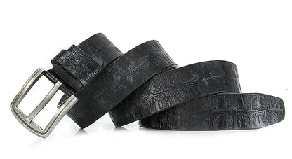 Black / 100 cm Men's Designer Embossed Genuine Leather Belt - skyjackerz