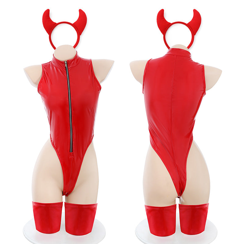Red / One Size Women's Devil Leather Outfit - skyjackerz