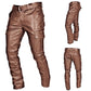 Brown / S Men's Fashion Pocketed Leather Pants - skyjackerz