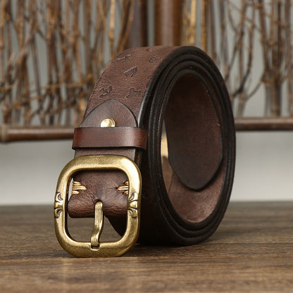 Brown / 105 cm Men's Embossed Designer Genuine Leather Belt - skyjackerz
