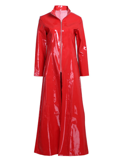 Women's Wet look Long Leather Dress - skyjackerz