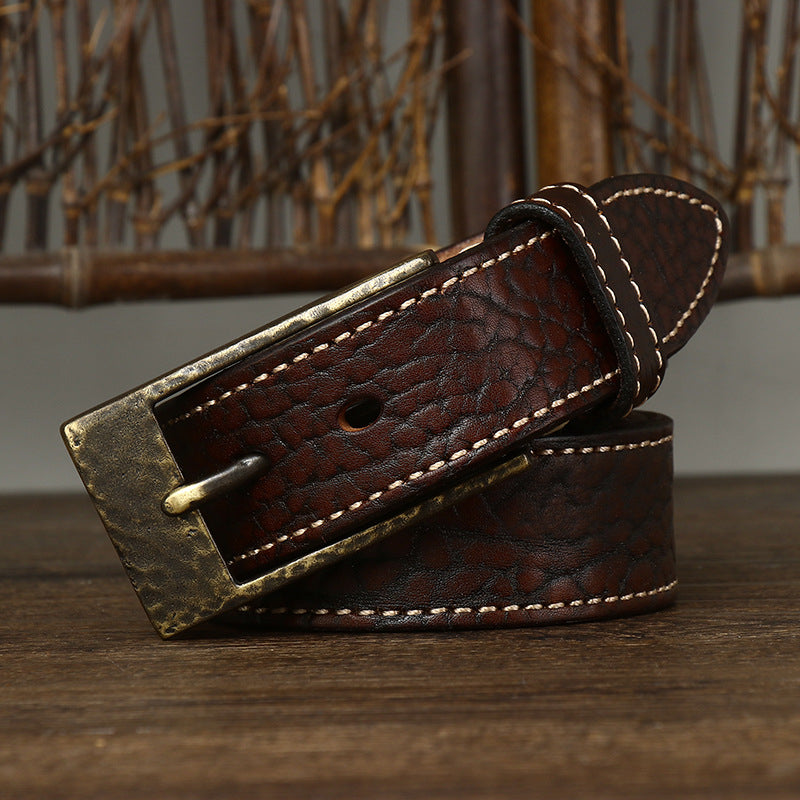 Designer Havey Brass Buckle Leather Belt For Men - skyjackerz