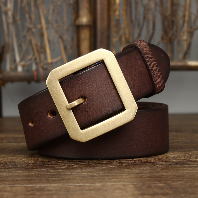 Retro Thick Square Buckle Leather Belt For Men - skyjackerz