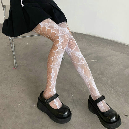 White / One-Size Lolita Mesh Tights with Pattern - skyjackerz