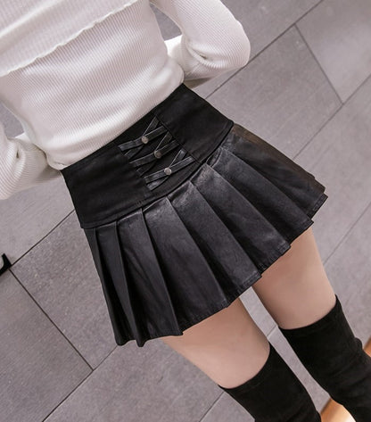 Women Korean Style Short Leather Skirt - skyjackerz