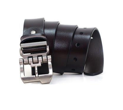 Black / 105 (cm) Men's Casual Business Leather Belt - skyjackerz