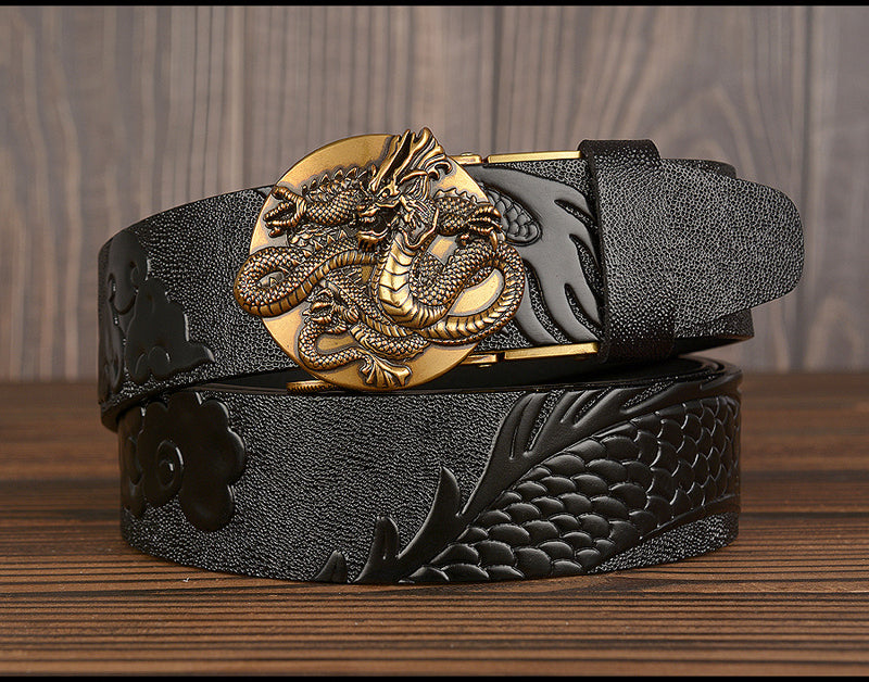 Black / 105 cm Luxury Designer Dragon Leather Belt For Men - skyjackerz