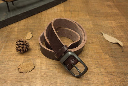 Dark Brown / 120 cm Handmade Leather Belt for Men - skyjackerz