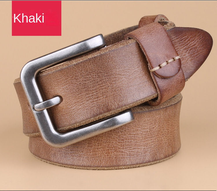 Khaki / 105 cm Men's Pure Leather Fashion Belt - skyjackerz