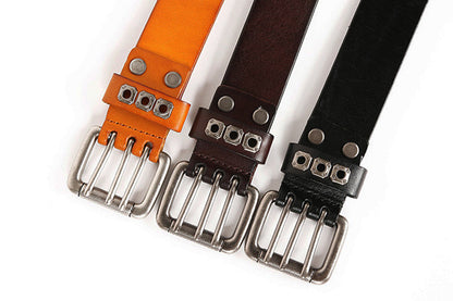 Black / 100 cm Cross Rivet Cowboy Leather Belt for Men - skyjackerz