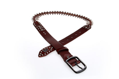 Black / 105 cm Unique Bullet Design Genuine Leather Belt for Men - skyjackerz