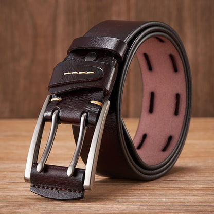 Black - 4.0 cm / 105 cm Men's Fancy Leather Belt with Double Pin Buckle - skyjackerz
