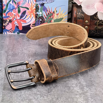 Black-B / 95 cm Retro Style Genuine Leather Belt for Men - skyjackerz