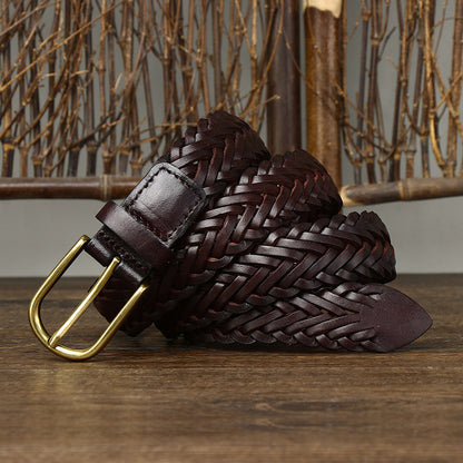 Black / 100 cm Men's Designer Woven Leather Belt - skyjackerz