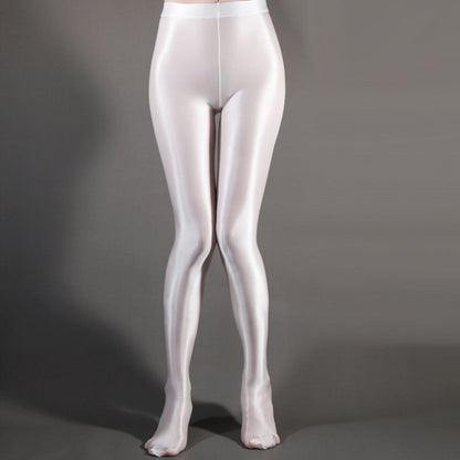 White / M Women's Shiny Satin Sport Stockings - skyjackerz