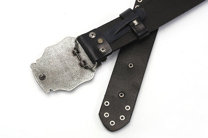 Black / 105 cm Men's Vintage Punk Style Leather Belt - skyjackerz