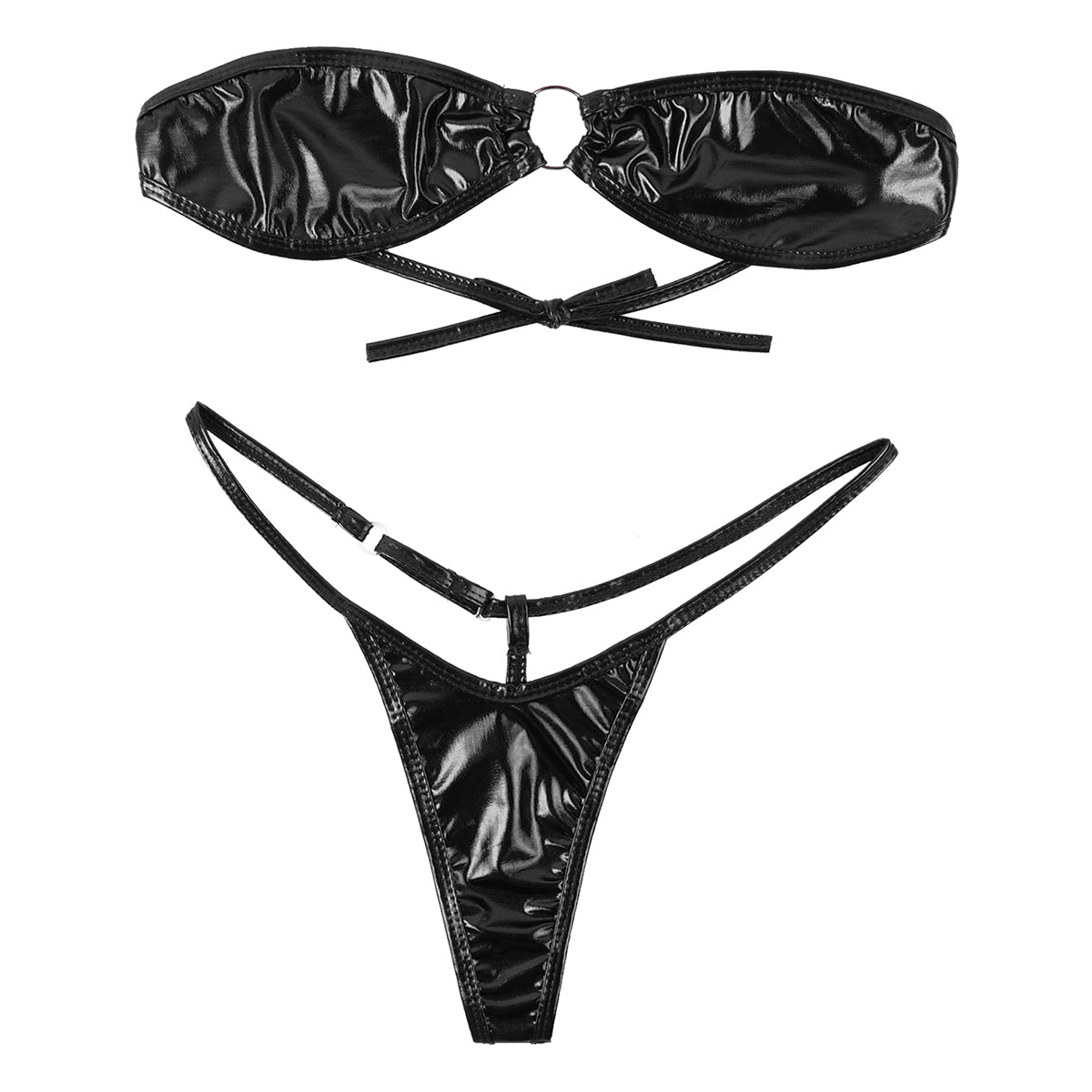 Women's Shiny Leather Bikini Set - skyjackerz