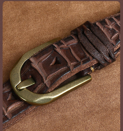 Coffee / 100 cm Luxury Vintage Pin Buckle Leather Belt for Men - skyjackerz