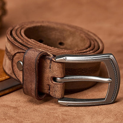 Light Brown / 105 Men's Handmade Casual Cowhide Leather Belt - skyjackerz