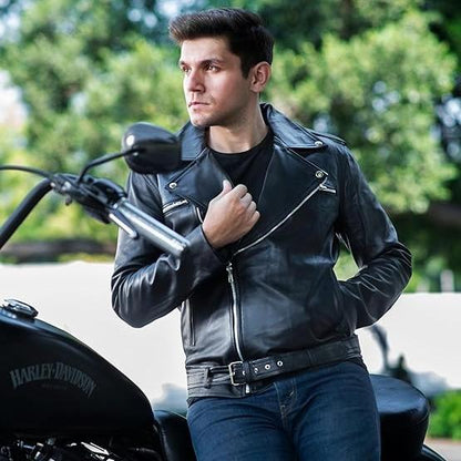 Black Ebiker / Medium Biker Black Vintage Leather Jacket For Men - skyjackerz