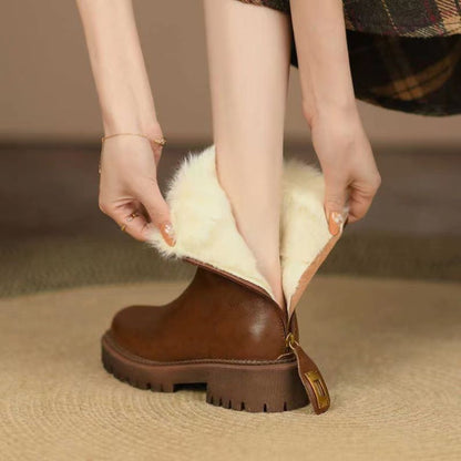 Women's Winter Leather Ankle Booties - skyjackerz