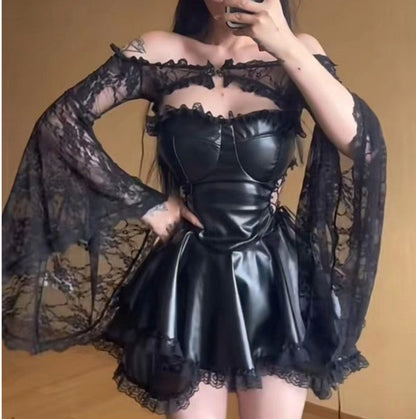 Women French Gothic Punk Leather Top - skyjackerz