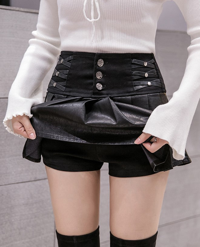 Women Korean Style Short Leather Skirt - skyjackerz