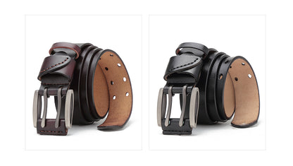 Men's Vintage Double Pin Buckle Leather Belt - skyjackerz
