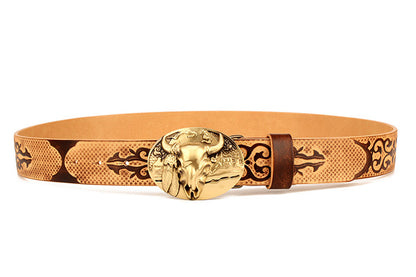 Coffee / 105 cm Ethnic Style Men's Leather Belt for Jeans - skyjackerz