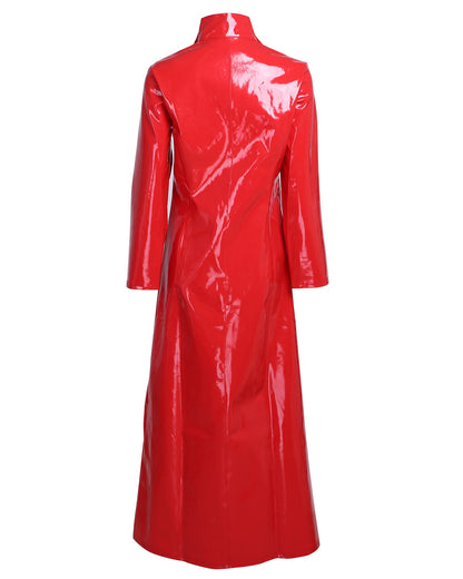 Women's Wet look Long Leather Dress - skyjackerz