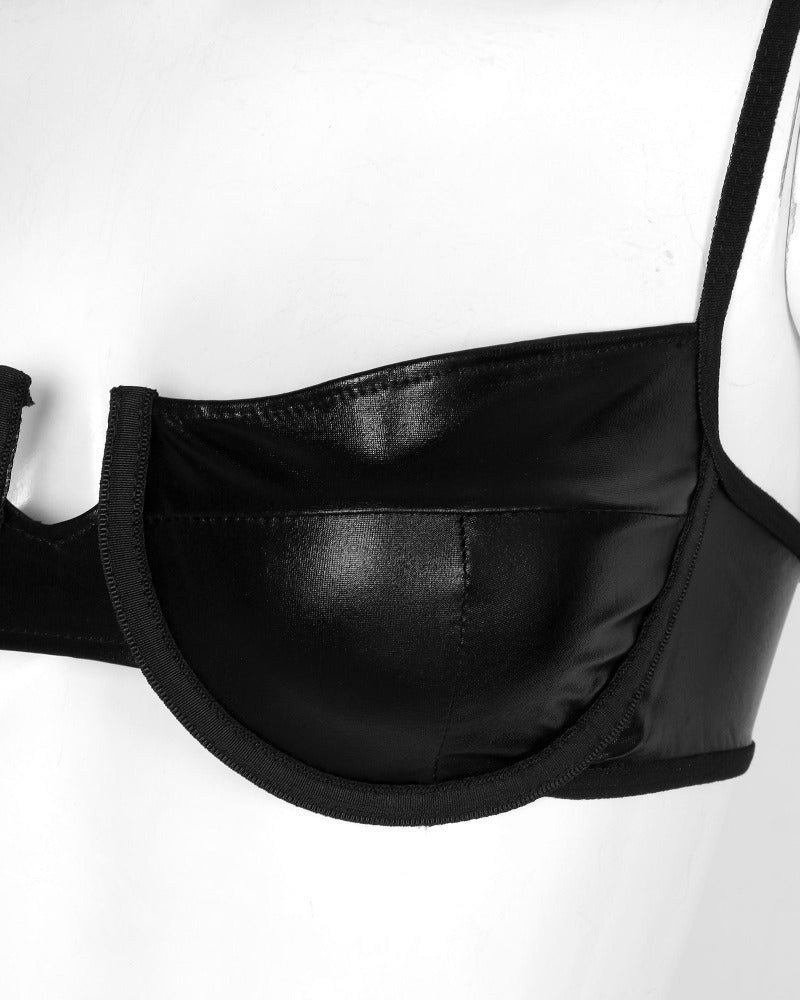 Women's Leather Black Bikini Set - skyjackerz