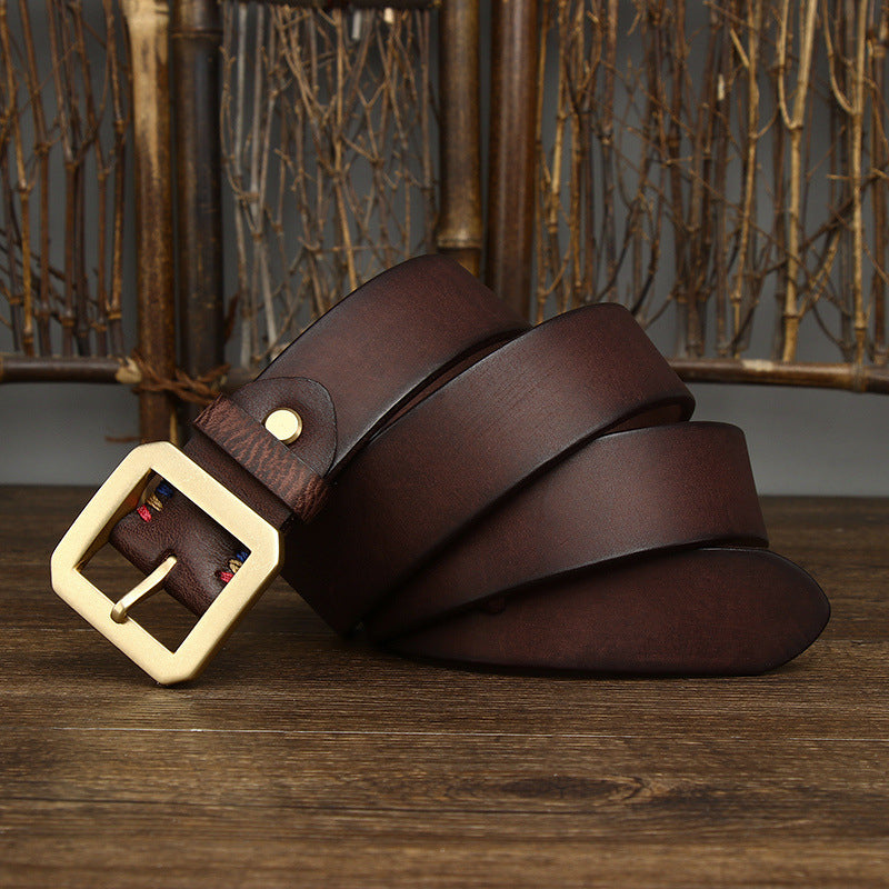 Retro Thick Square Buckle Leather Belt For Men - skyjackerz