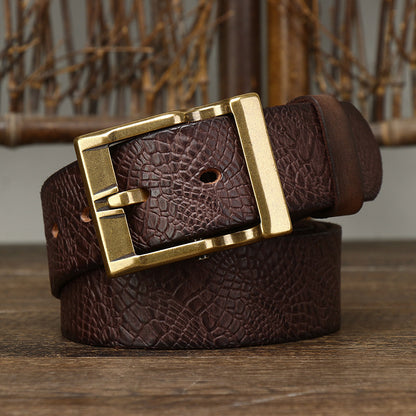 Black / 105 cm Men's Wide Leather Belt for Jeans - skyjackerz