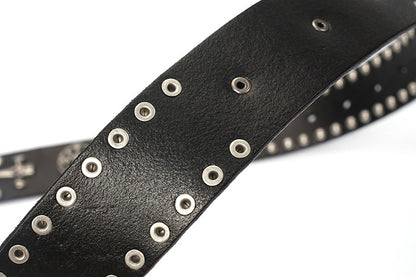 Black / 105 cm Men's Vintage Punk Style Leather Belt - skyjackerz